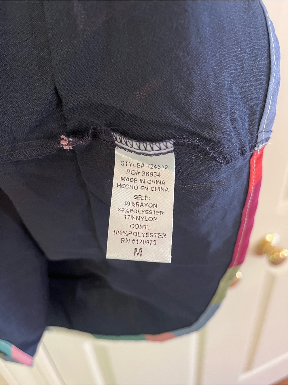 entro Navy Puff-Sleeve Blouse with Pastel Trim Size M - Picture 5 of 8